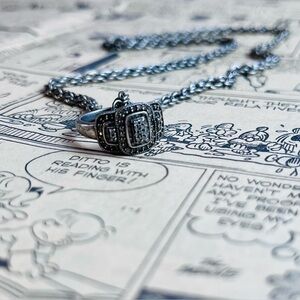 VTG 1960s Sterling Silver 925 Ring + Silver-Tone Twisted Chain Necklace